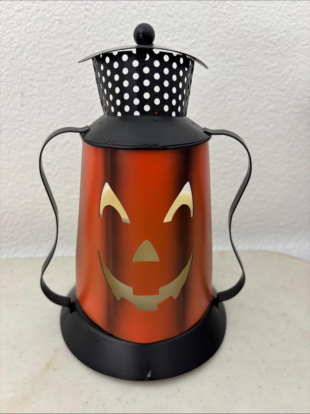 Halloween Pumpkin Lantern - Orange & Black Metal Decorative Lantern